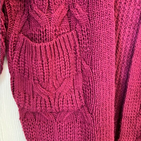 Women's Cable Knit Cardigan Sweater - Berry - Picture 7 of 8